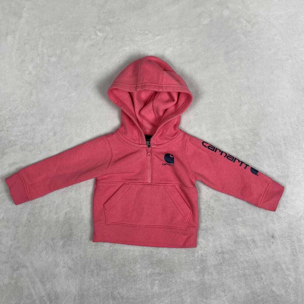 Carhartt Jacket Baby Girls 6M Pink Fleece Hooded 1/4 Zip Kangaroo Pocket Logo